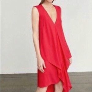 BCBGMAXAZRIA Red Tara Ruffled Hi-Lo  Dress, size L